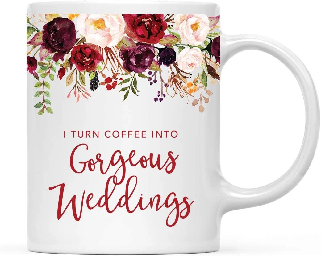 High-Performance Andaz Press 11oz. Wedding Ceramic Coffee Tea Mug Gift for Wedding Planner Fall Autumn Marsala Burgundy Flowers Roses Florals Certified