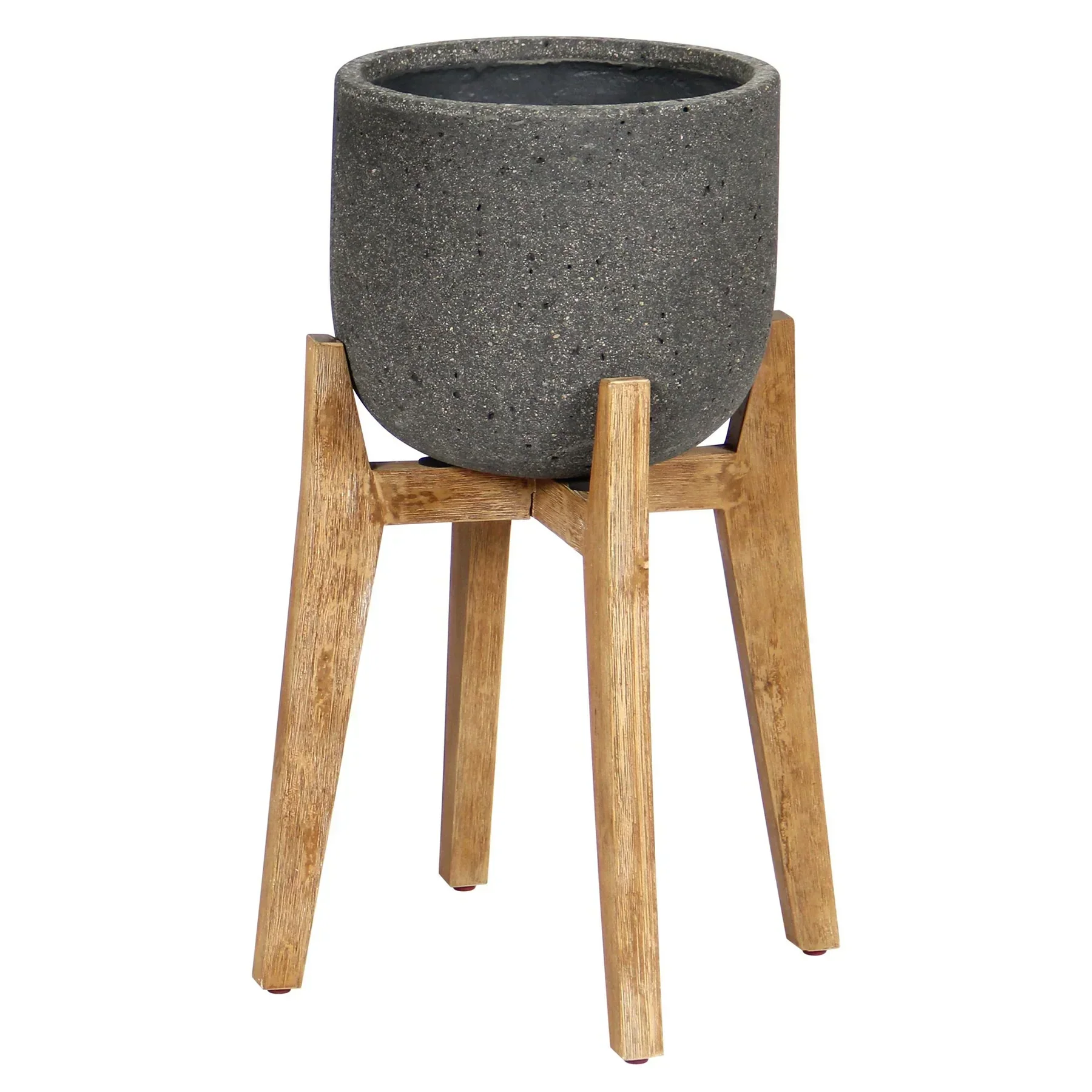 Modern Patio Small Round Standing Pot - Grey Stone Traditional
