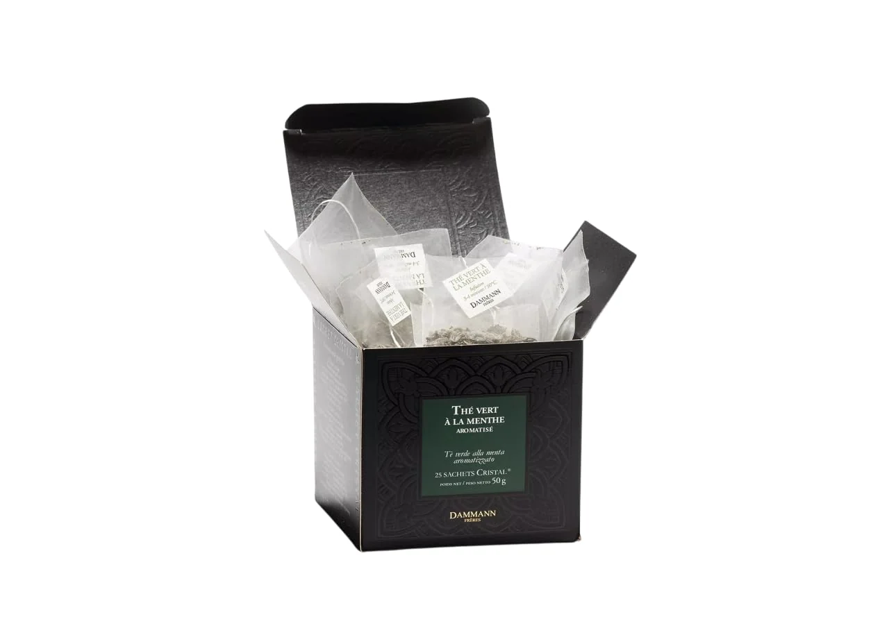 Environmentally Friendly Dammann Freres Satchets Mint Flavor Tea Bags Premium Gourmet French Green Tea 25 Count Single Pack Relaxed