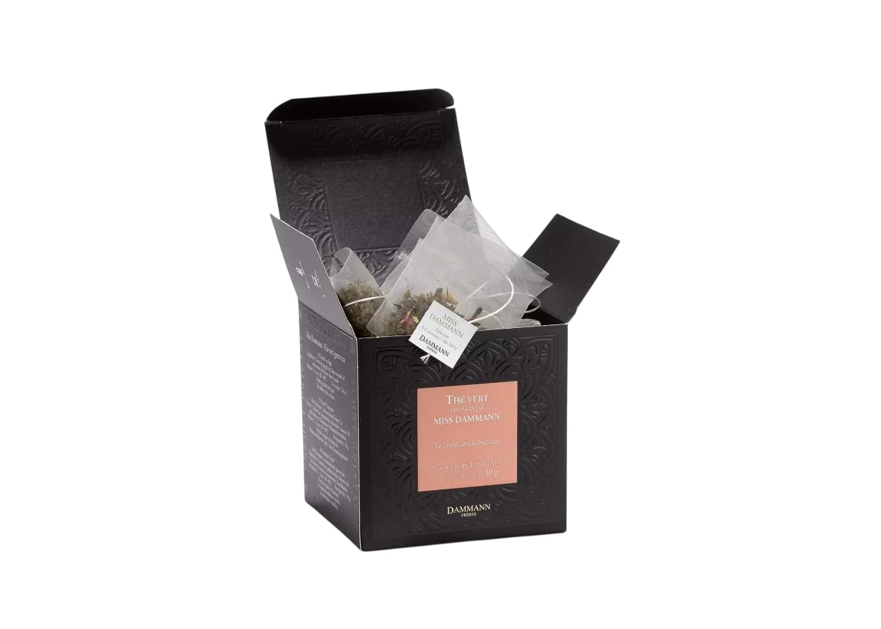 Eco-Friendly Dammann Freres Sachets Miss Dammann Tea Bags Premium Gourmet French Green Tea Blend Ginger Passion Fruit Lime Flavors 25 Count Single Pack Convenient
