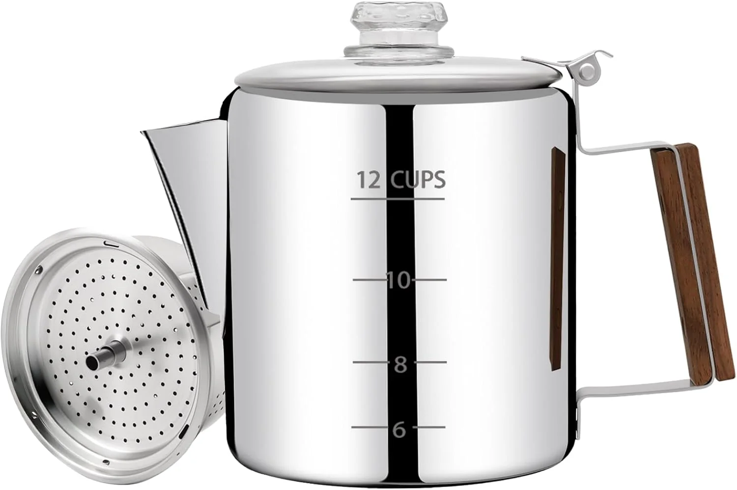 Prestigious No Coating 12 Cup Percolator Coffee Pot 304 Stainless Steel Moka Pot Stovetop Espresso Maker Italian Greca Cuban Machine 2200ml 74.4oz Suitable for Superior