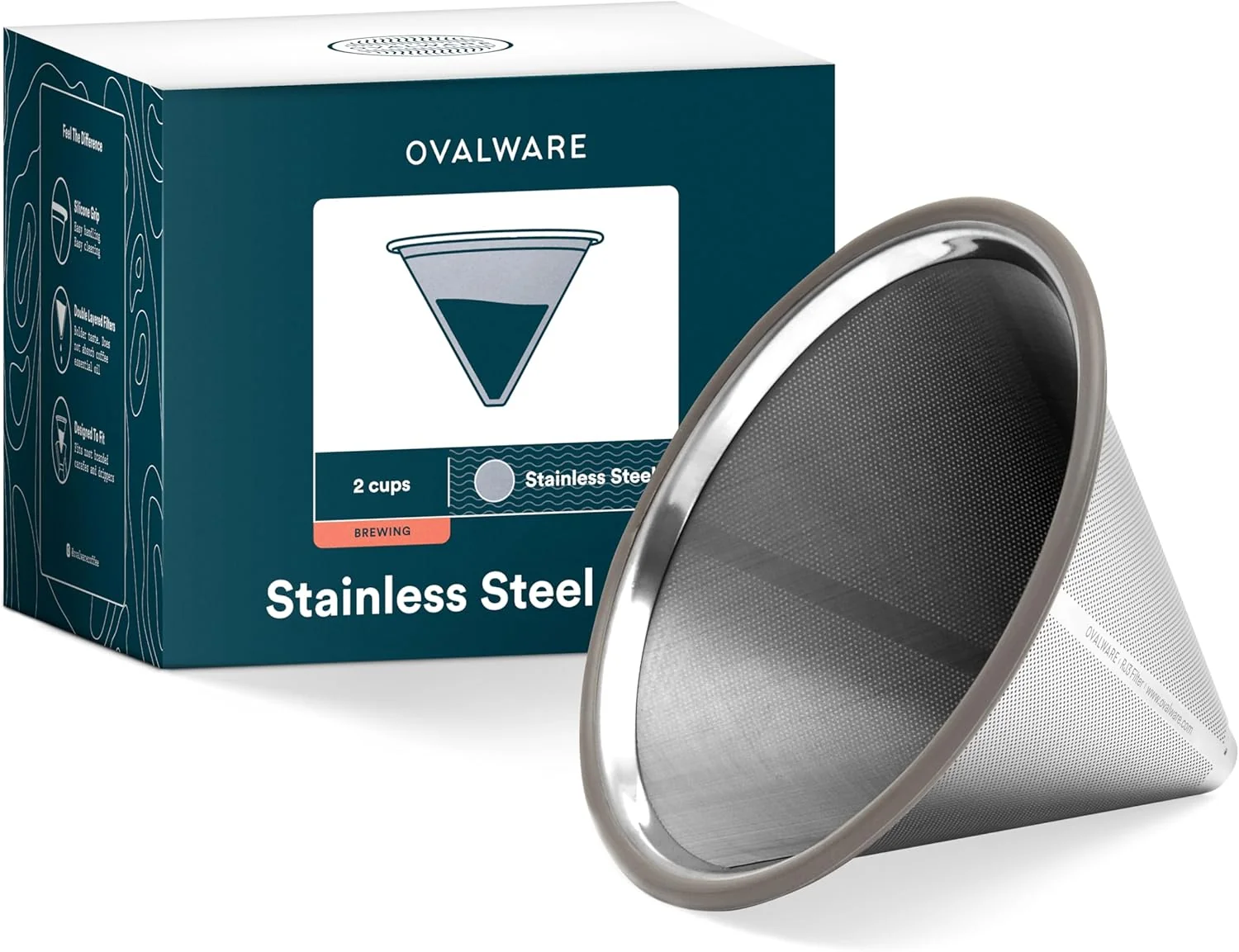 Smart Ovalware Paperless Stainless Steel Pour Over Coffee Filter – Reusable and Permanent Coffee Cone Dripper for Ovalware Chemex Hario and Other Carafes Healthy