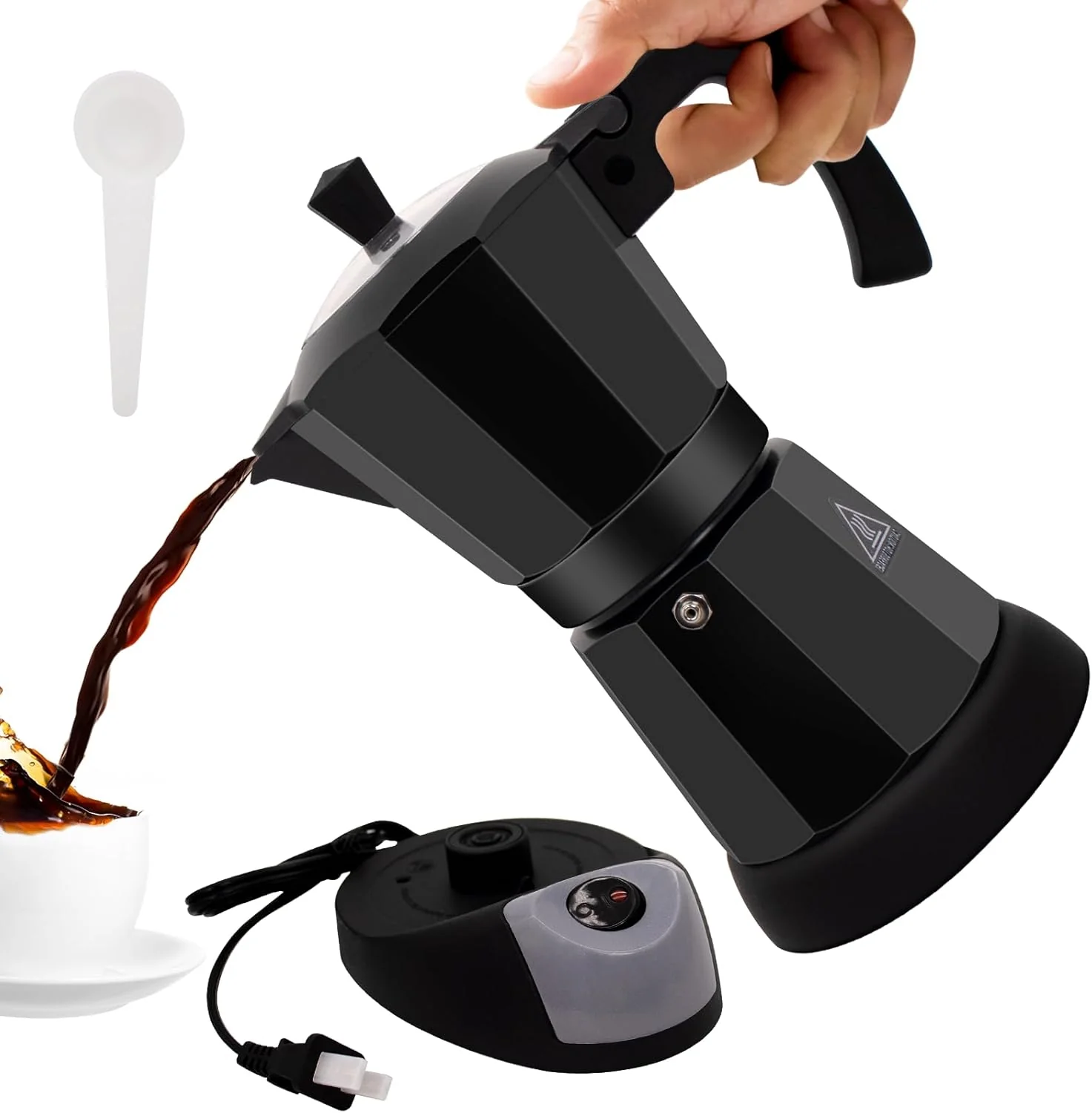 Specialty Electric Aluminum Moka Pot 5-6 Cup 270ml Espresso Maker with Detachable Base I Coffee Makers for Home MochaPot Italian and Cuban Café Coffeemaker Fine