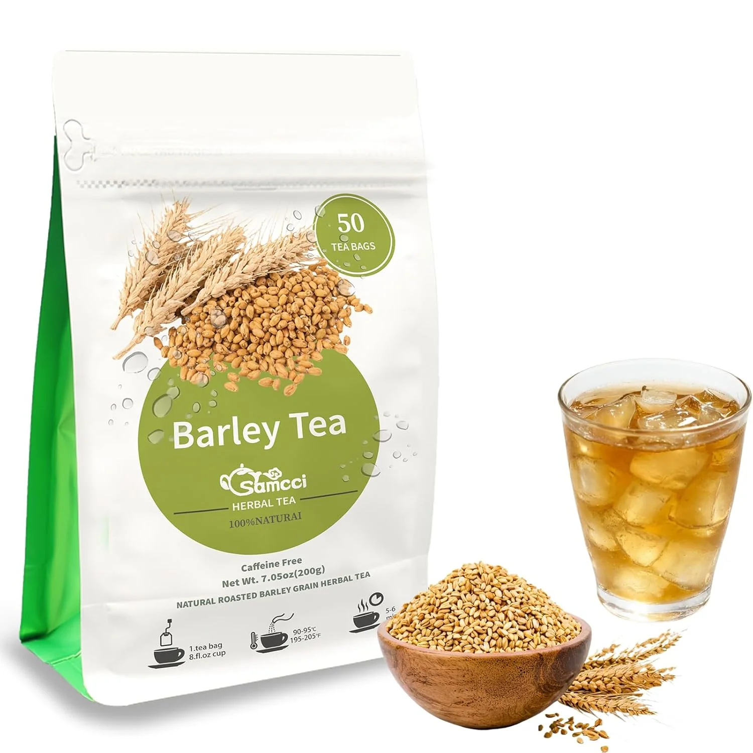 Proven Samcci - Barley Tea 4g×50 Count Premium Natural Roasted Barley Tea Bags - Non-GMO - Caffeine- - Sugar - Mugicha -Nutty Superior