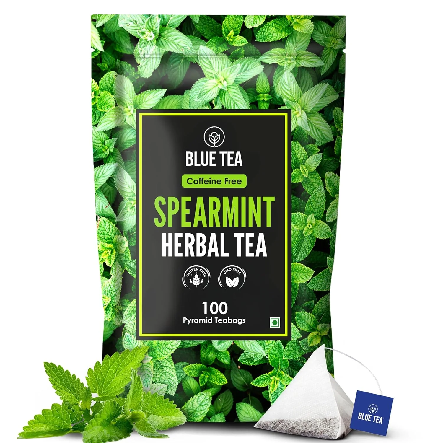 Relaxed Blue TEA - Spearmint Tea - 100 Count - Pyramid Plant Based Tea Bag Pcos Relief Balances Hormones - Support Digestion Refreshing Flavour Recyclable