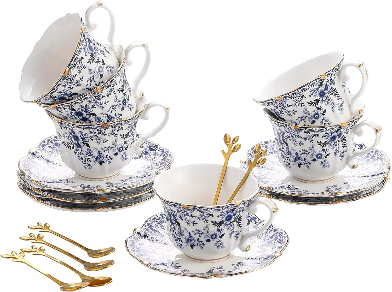 Elegant Tatsumi Country Roses 18 Peices Bone China Tea Cup And Saucer Set English Vintage Tea Cups Of 6 For Women And Tea Party Sets Long-Lasting