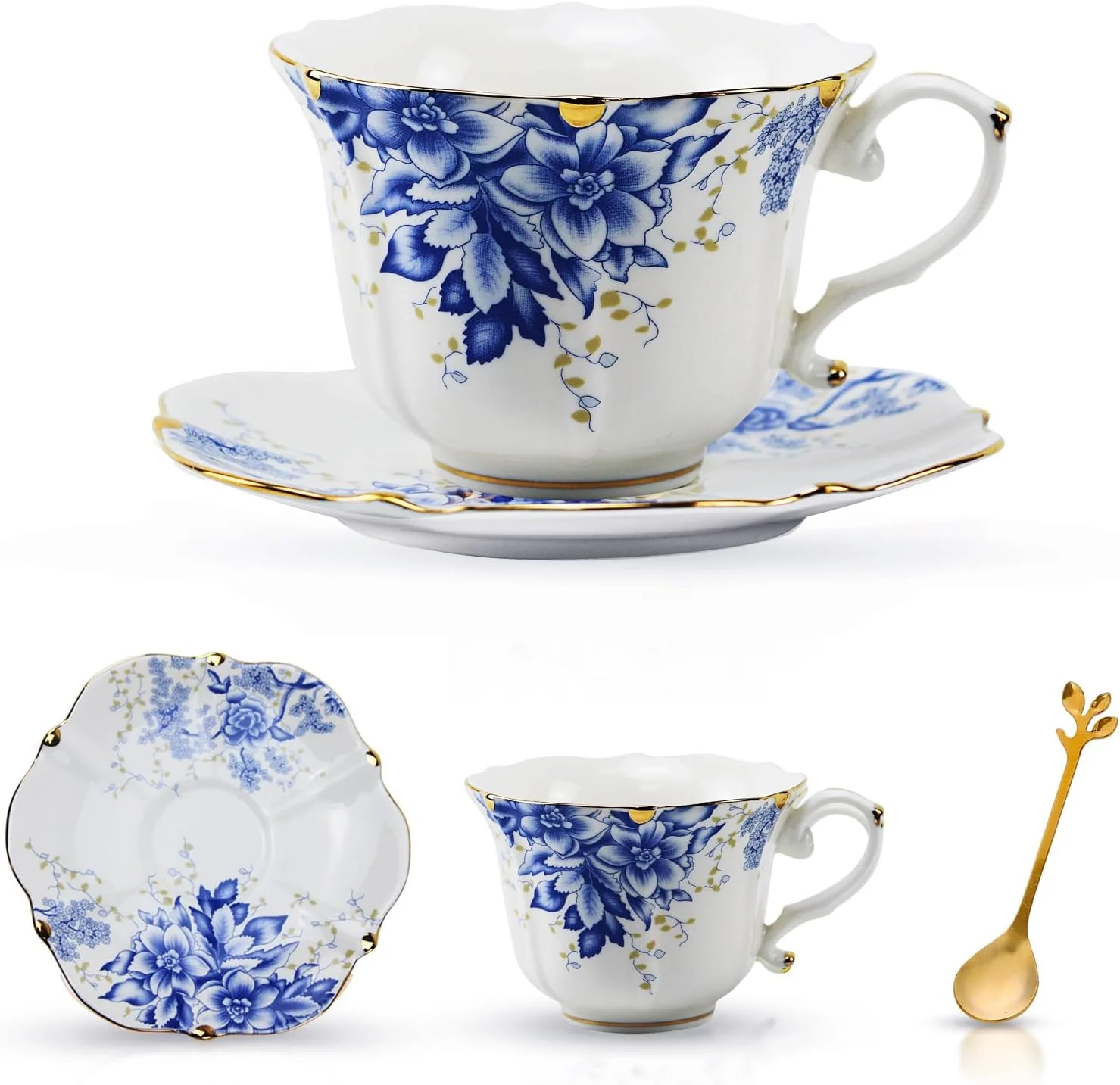 High-End Tatsumi Country Roses Bone China Tea Cup and Saucer Set 3 Pieces Vintage Style For Women and Tea Parties Rose Blue 1 Set User-Friendly