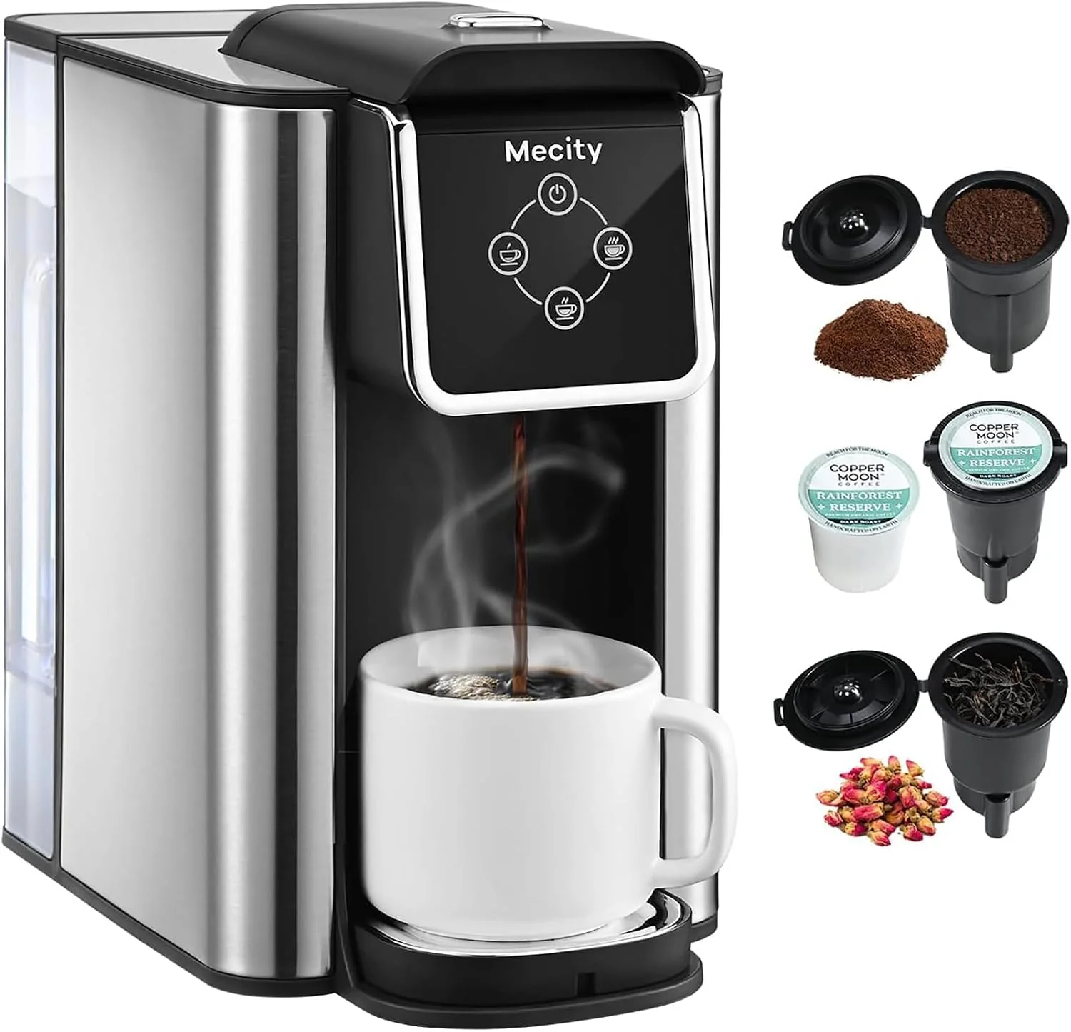 Long-Lasting Mecity Coffee Maker 3 in 1 Single Serve Coffee Machine Compatible with K cup Capsules Instant Coffee Pot Tea maker 6 8 10 Oz Cup Removable 50 Oz Water Reservoir 120V 1150W Unique