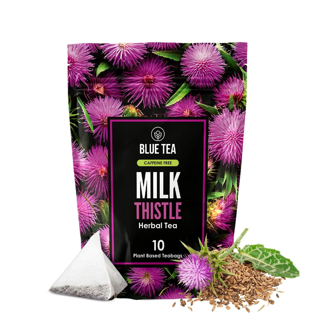 Reusable Blue TEA - Milk Thistle Tea - 10 Count - Pyramid Plant Based Tea Bag Liver Cleaning and Immune Support Milk Thistle Seeds - Caffeine Traditional