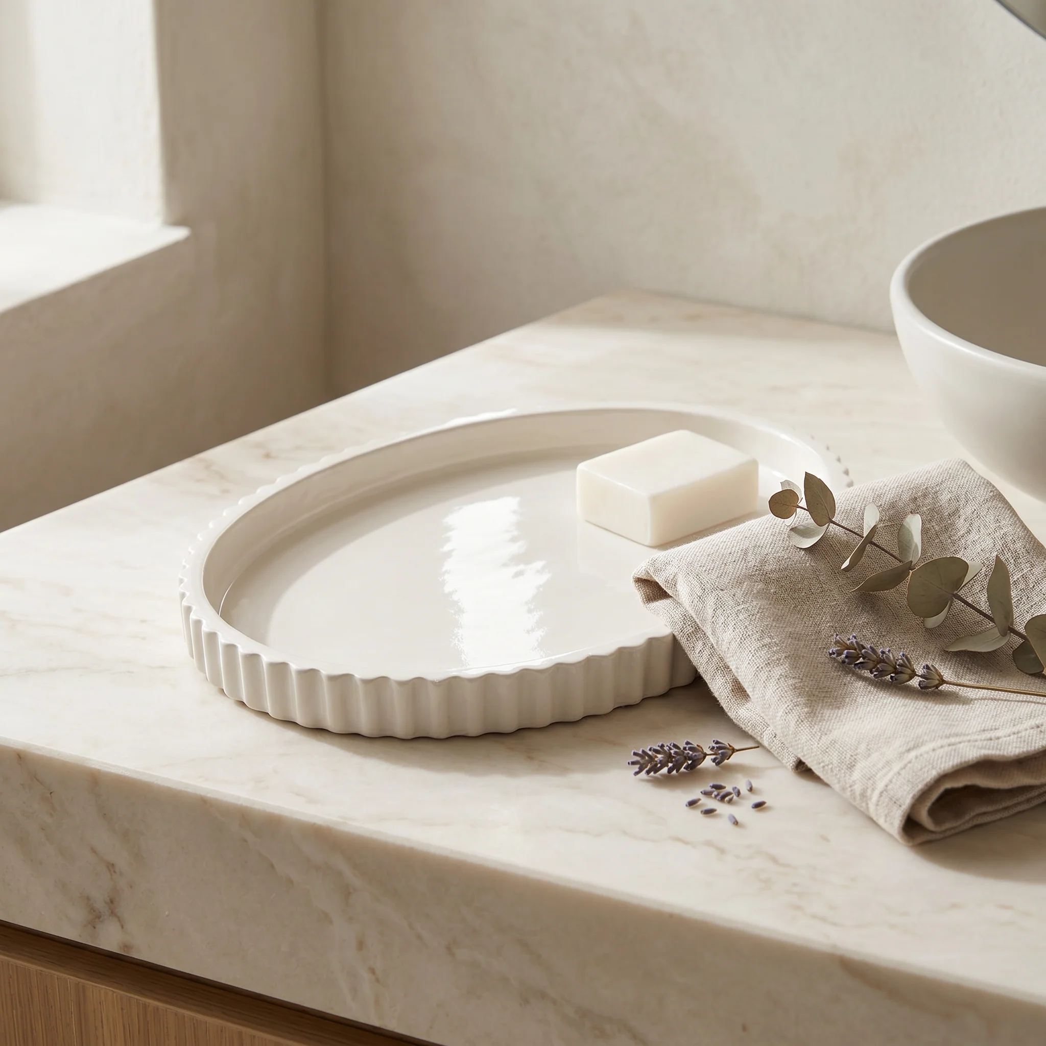 Modern Scalloped Oval Tray Gypsum White 8 Contemporary