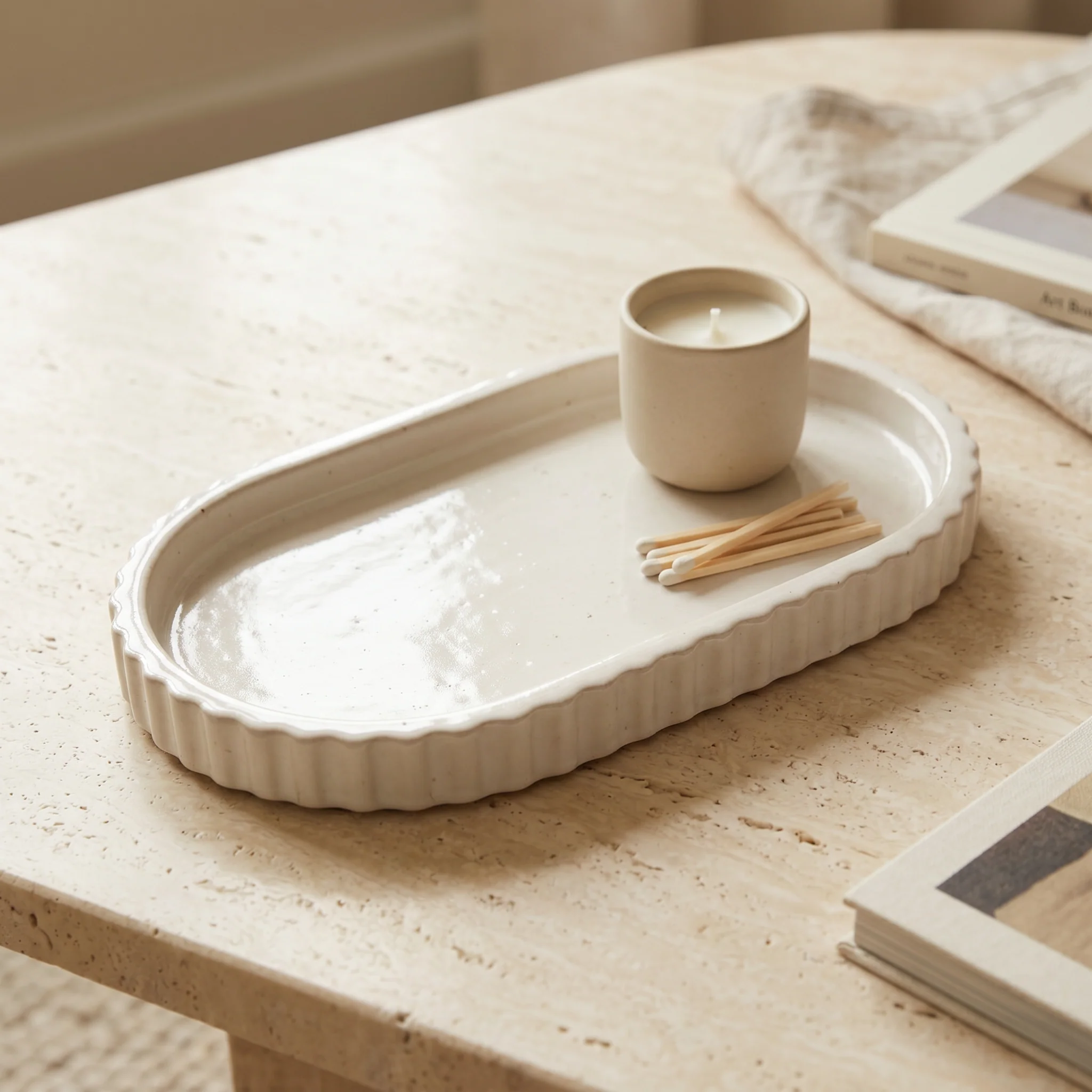Minimalist Scalloped Oblong Catchall Tray Gypsum White 7 Smooth