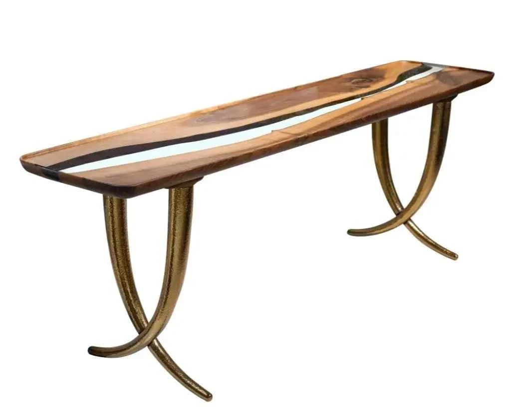 Premium Material Epoxy Resin Sofa Console table made of Walnut wood Ivory Collection Effective
