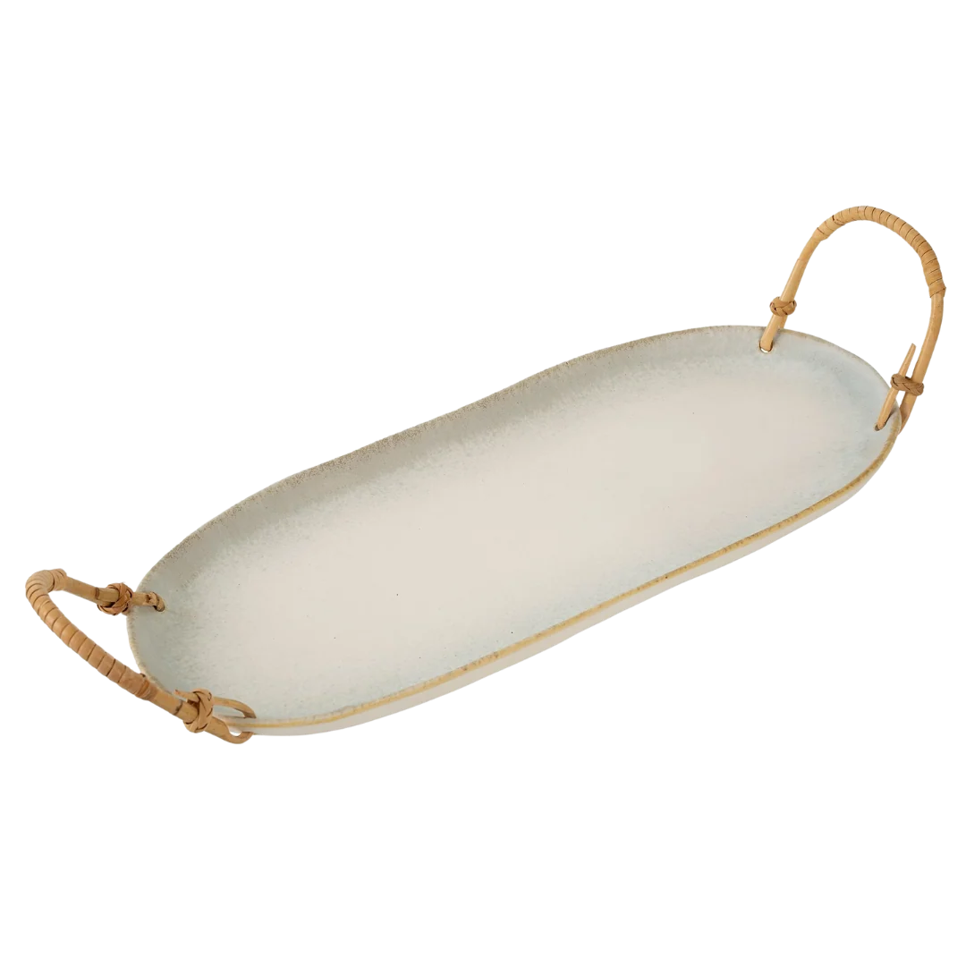 Smooth Rattan Wrapped Ceramic Platter L Original Design