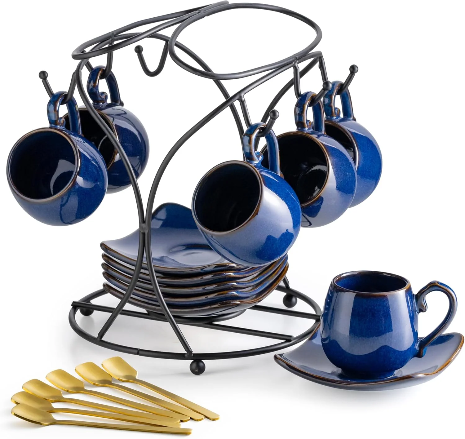 Recyclable Lyeoboh 3oz Espresso Cups with Saucers Small Coffee Cups Set of 6 with Spoons and Metal Stand Next-Generation