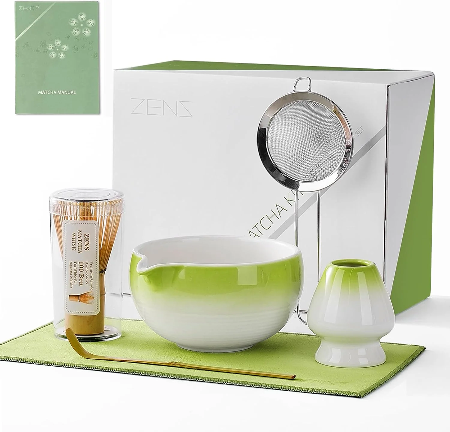 Refined ZENS Premium Matcha Whisk Set 6pcs Matcha Kit for Tea Ceremony Green Pure