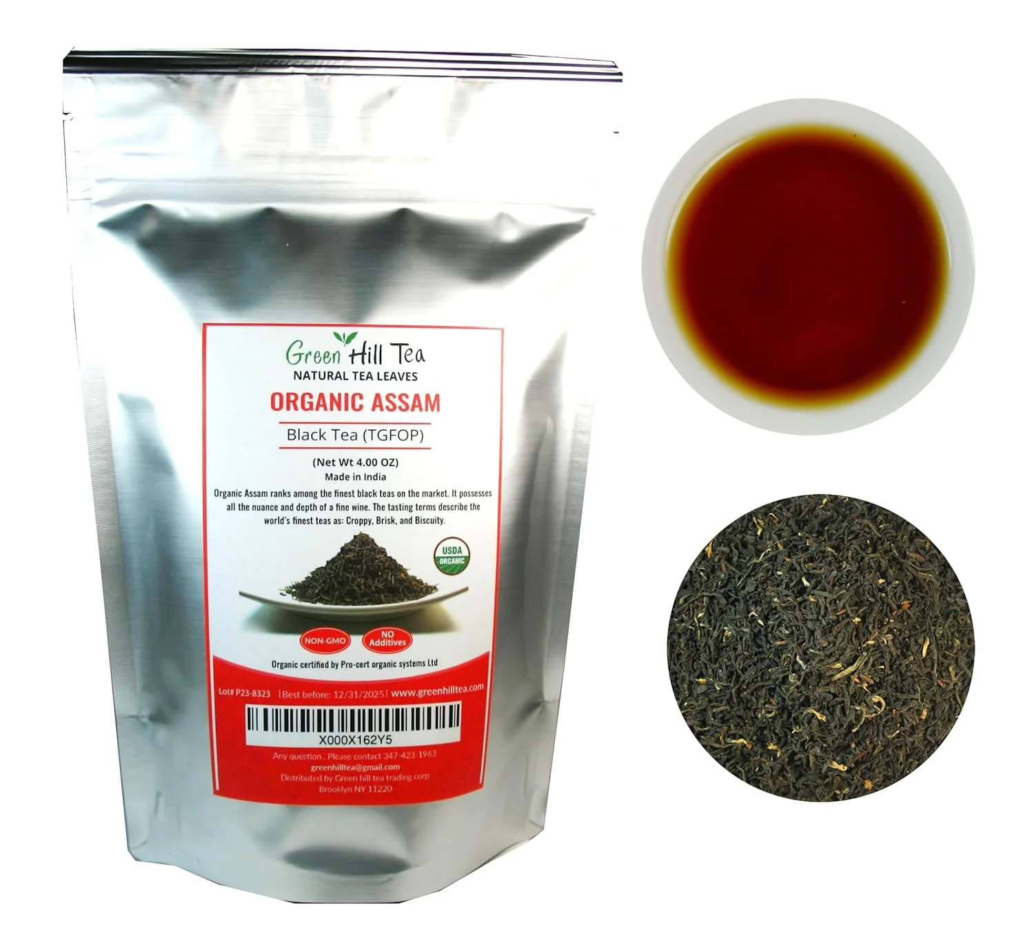 Secure Greenhilltea Organic Assam Tgfop Black teaWith Tippy and Flowery premium loose leaves tea packed in resealable zip lock foil bag 4 OZ Long-Lasting