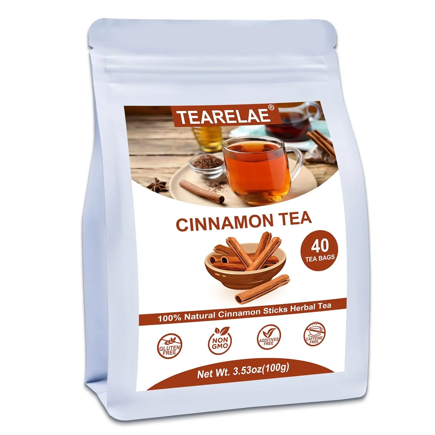 Sustainable Tearelae - Cinnamon Tea 40 Count - Pure Cinnamon Sticks Tea Bags - Hot Cinnamon Spice Tea - Rich in Antioxidants - Non-GMO - Caffeine- Exceptional