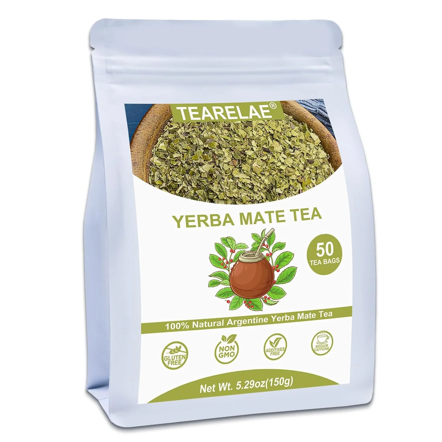 Refined TEARELAE - Yerba Mate Tea Bags 50 Count Unsmoked Yerba Mate Tea Country of origin Argentina rich in nutrients and helps boost energy for daily routines Premium Material