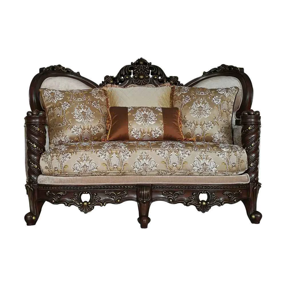 Excellent Devayne - Loveseat With 4 Pillows Same Lv01583 - Pattern Fabric Dark Walnut Long-Lasting