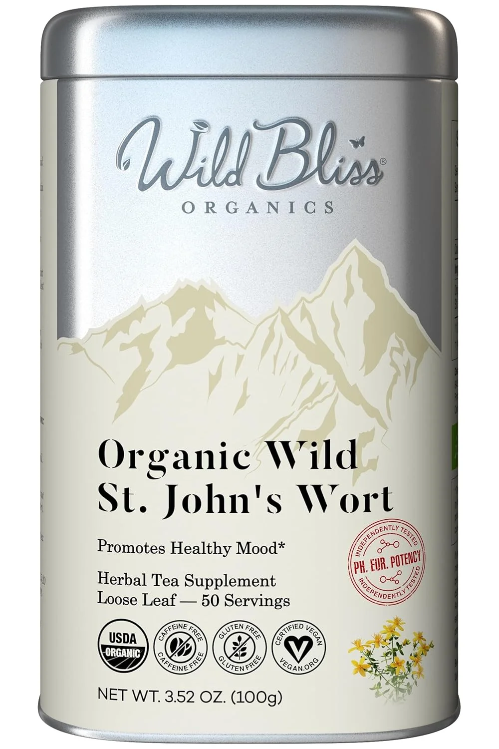 Powerful Wild Bliss Organic St Johns Wort Tea - Caffeine Mood Balance Support Herbal Tea - Pharmacopoeia Potency - Loose Leaf 3.52 Oz - 50 Servings Elegant