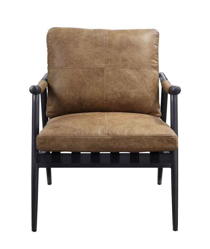 Premium Material Anzan - Accent Chair - Berham Chestnut Top Grain Leather Matt Iron Selected