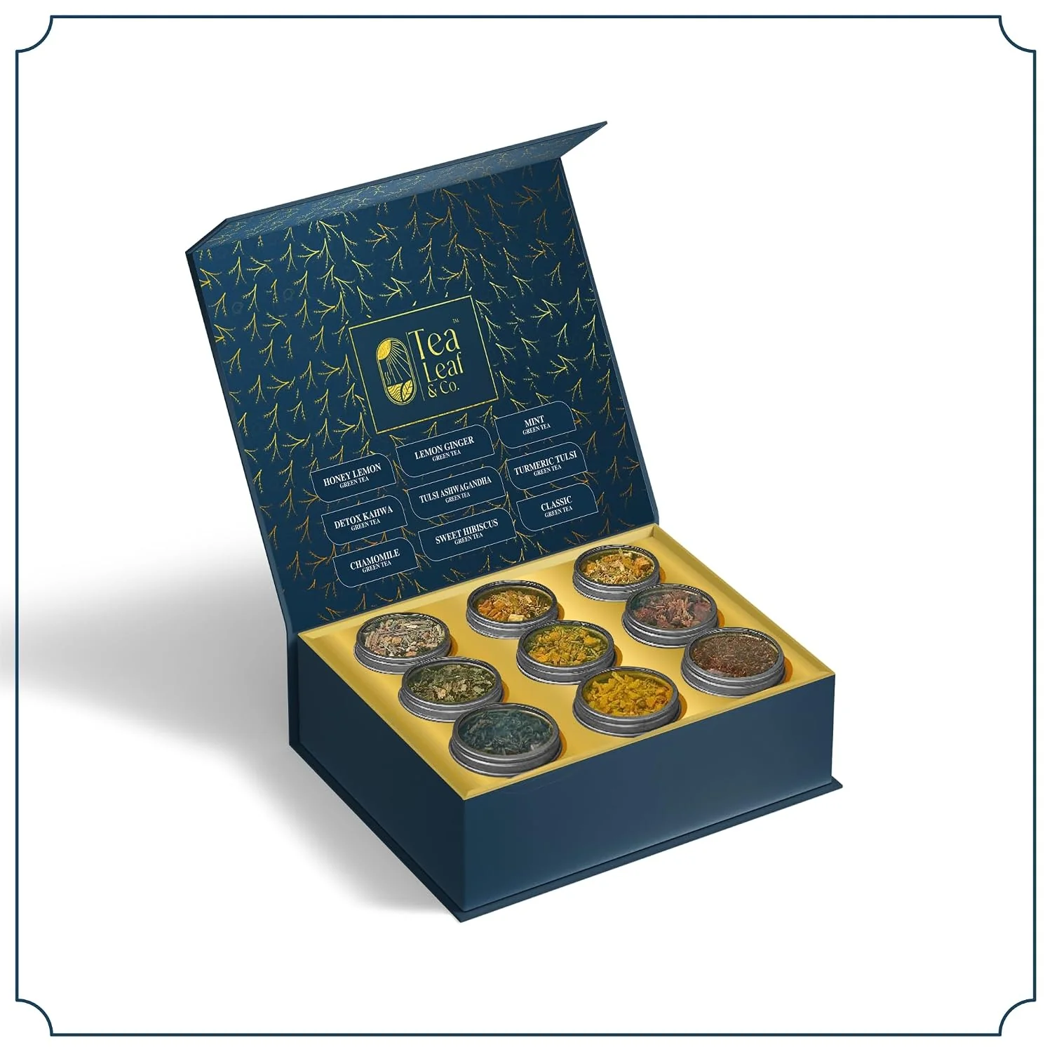 Original Tea Leaf amp Co. Harmony Pure Delight 9 Pack Premium Tea Gift Combo Box Classic Tulsi Ashwagandha Lemon Ginger Mint Detox Kahwa Turmeric Tulsi Honey Lemon Sweet Hibiscus amp Green Chamomile - 8Oz Selected