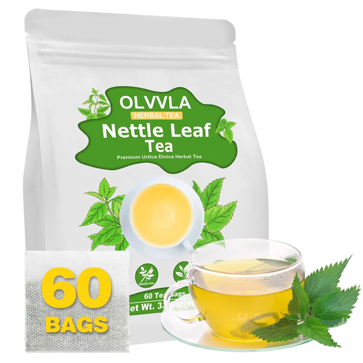 Trusted Olvvla Premium Nettle Leaf Tea - 60 Bags Caffeine- Fast