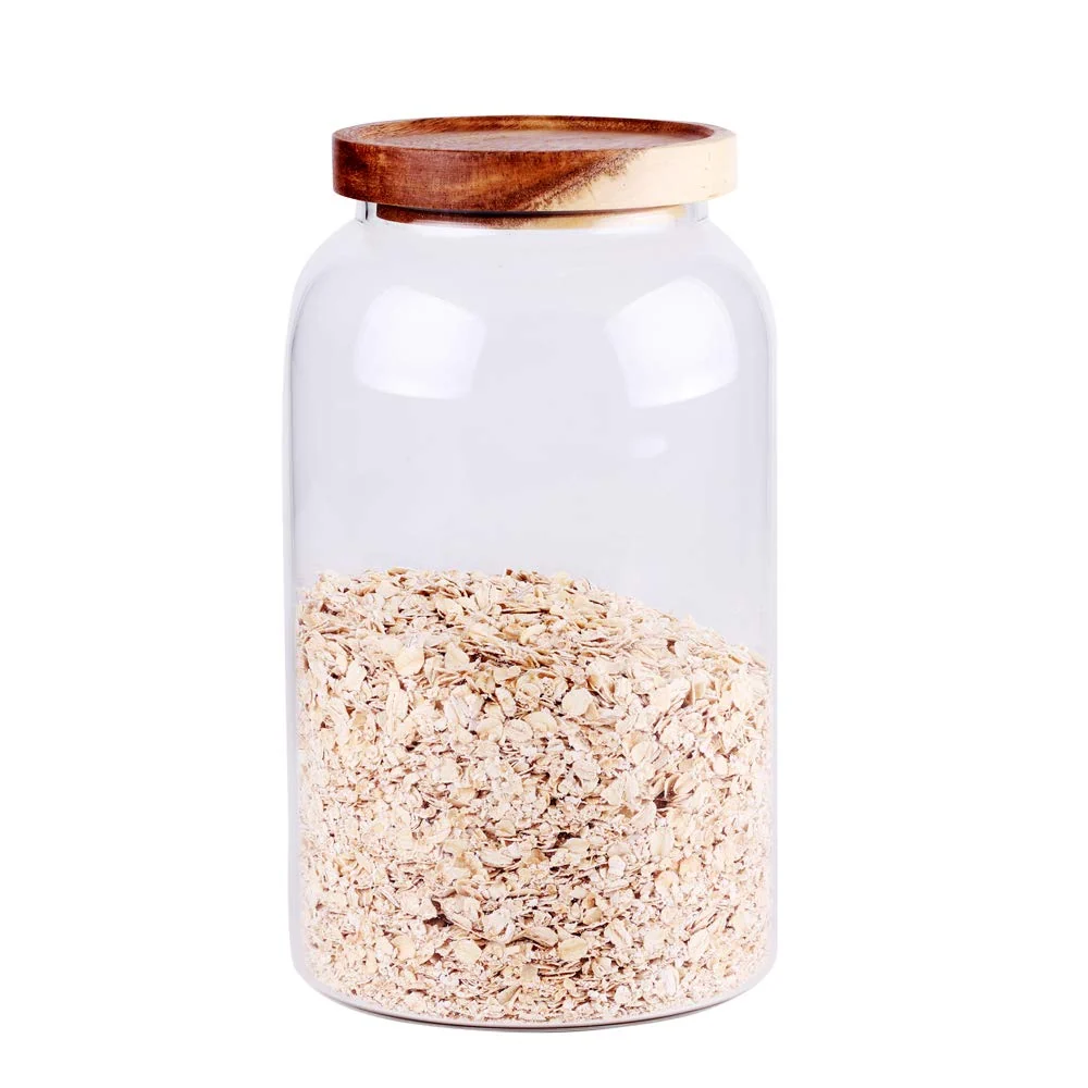 Fashionable Large Glass Food Canisters 93 FL OZ 2750ml Kitchen Serving Stoarge Container with Airtight Wooden Lids Ce Dispenser Jars for Spaghetti Pasta Powder Spice Tea Coffee 8.8inch high Eco-Friendly