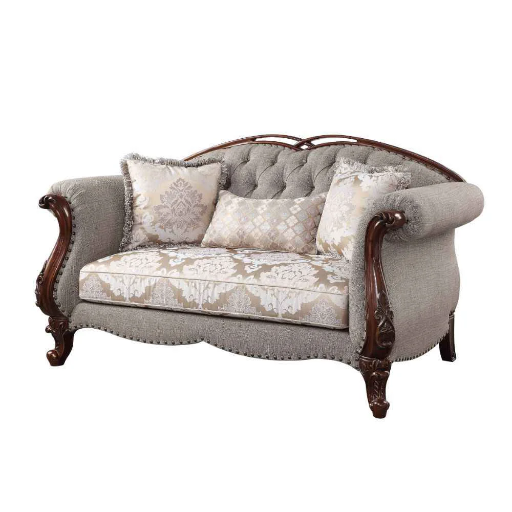Fine Miyeon - Loveseat With 3 Pillows - Fabric Cherry Casual