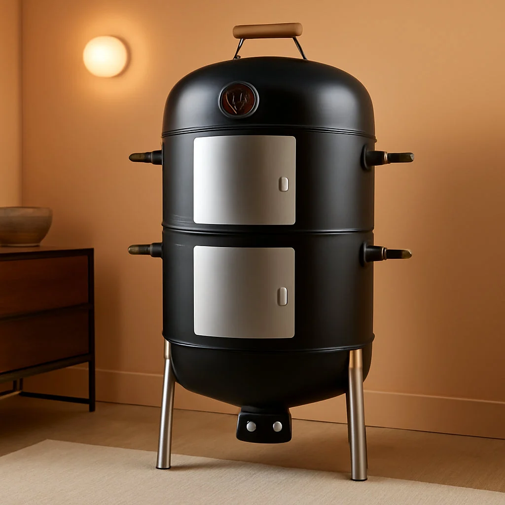 Detailed Vertical Charcoal Smoker Grill 20.5 Inches Outdoor Green