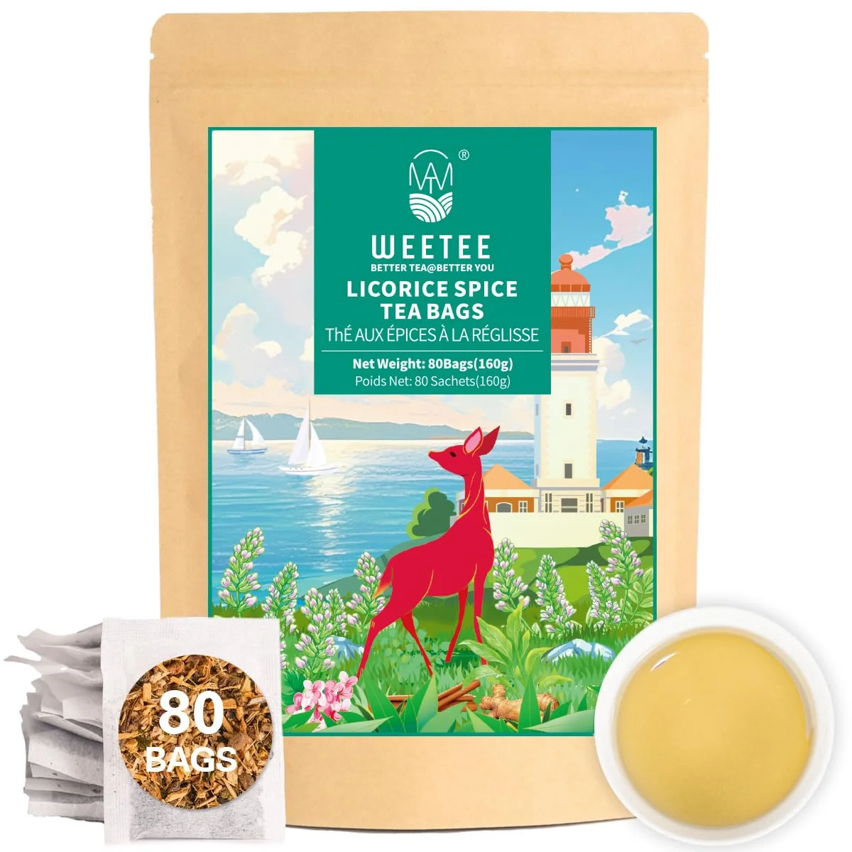 Detailed WT WEETEE Licorice Spice Herbal Tea Bags 80ct Sweet amp Warming Citrus Blend Caffeine- Infusion with Licorice Root Spices amp Citrus Notes Cozy Post-Meal Wellness Tea Hot or Iced Sustainable