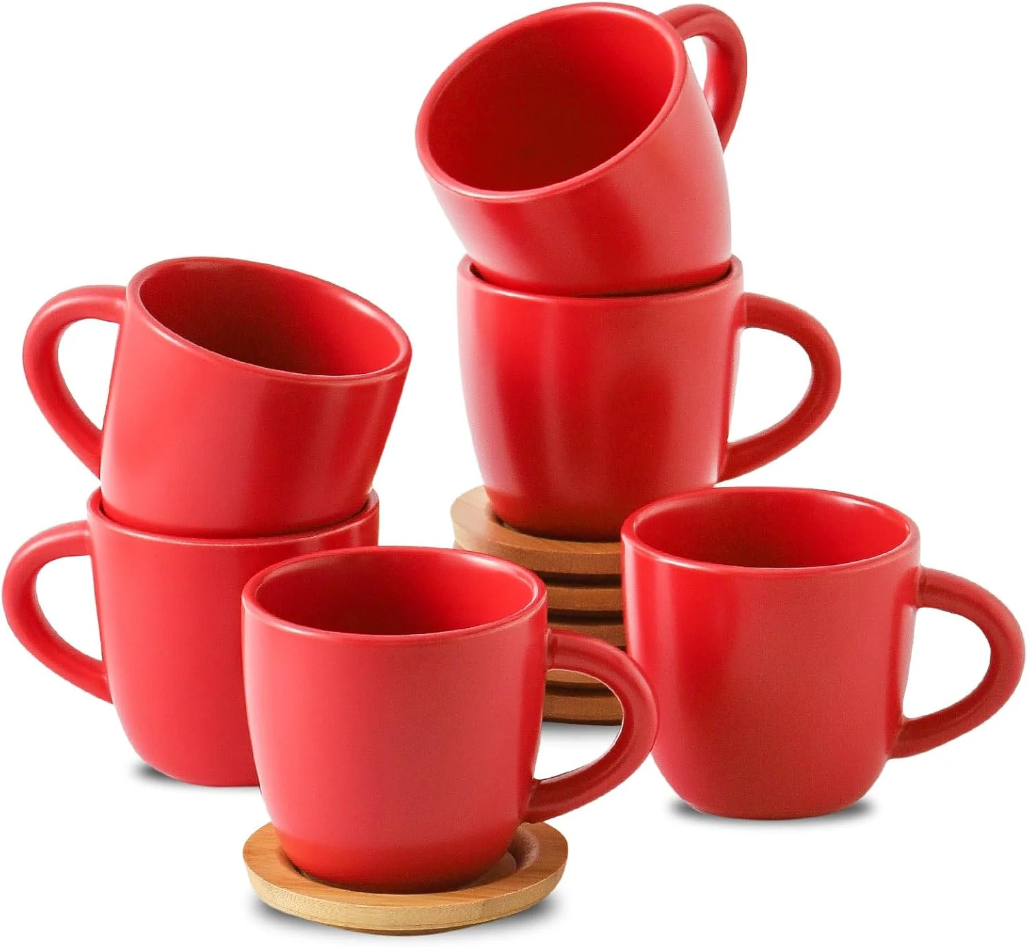 Reliable Hasense Cappuccino Cups with saucers 6 Ounce Ceramic Coffee Mugs Set of 6 for Espresso Specialty Coffee Drinks Latte Cafe Mocha and Tea Soft