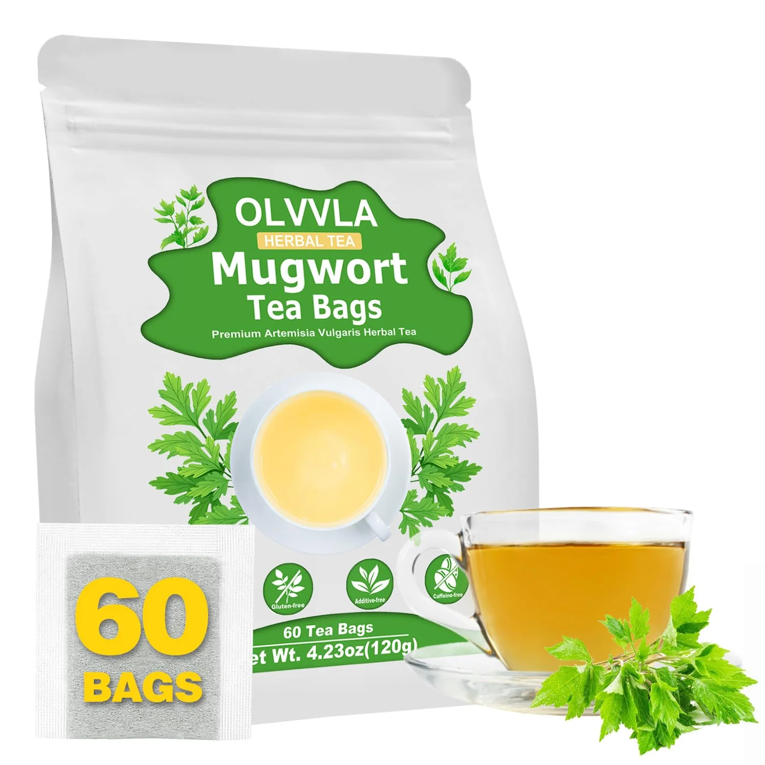 First-Class Olvvla Premium Mugwort Tea - 60 Caffeine- Bags Powerful