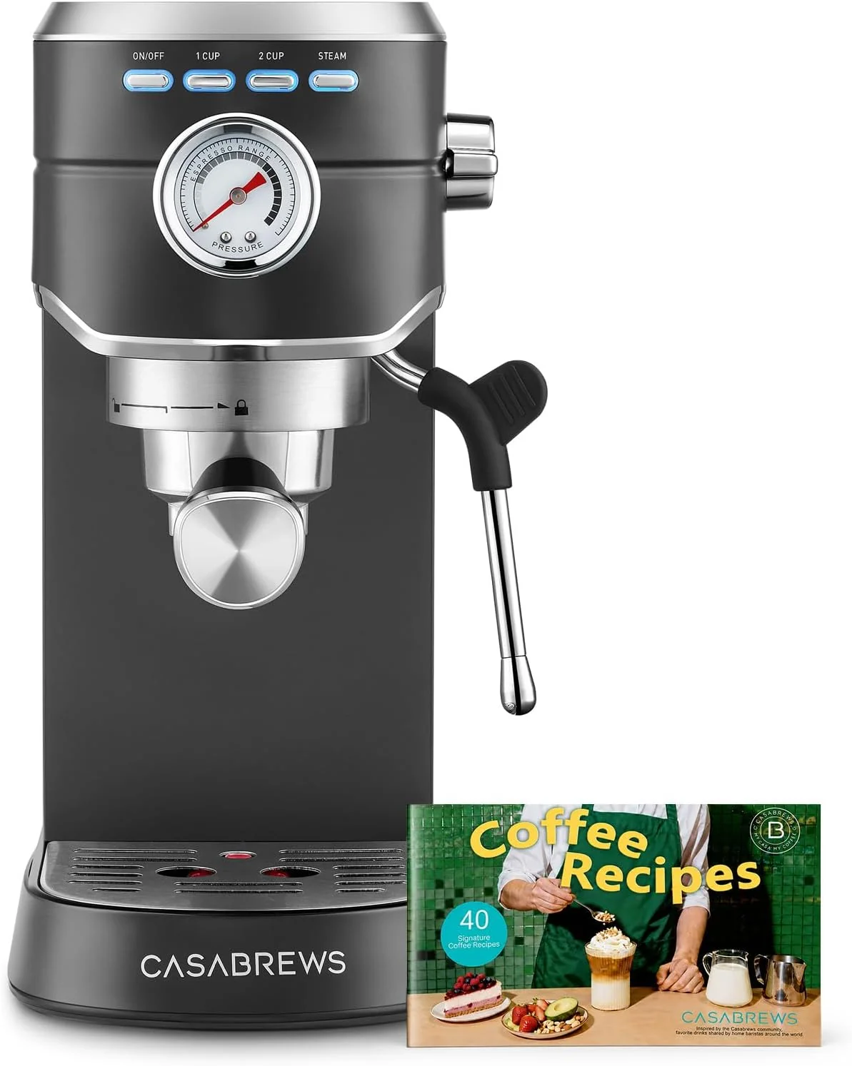 Premium Material CASABREWS CM5418 Espresso Machine Espresso Coffee Maker with Steam Wand Stainless Steel 20-Bar Pump Built-in Pressure Gauge Powerful Steam Wand for Cappuccino Latte for Home 34oz Water Tank High-Performance