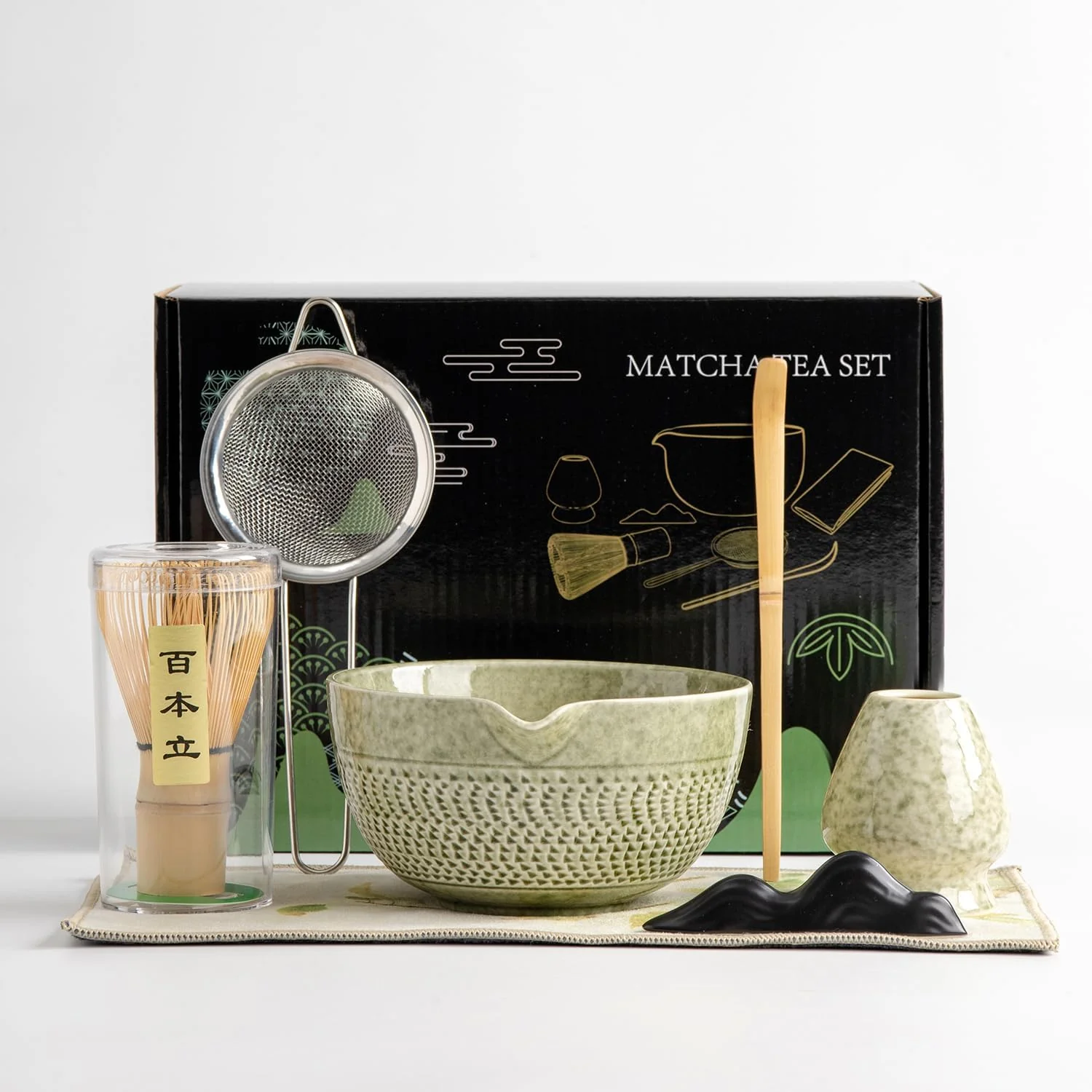 Pure DWEHIXBUY matcha whisk set Ceremony Accessory Matcha Whisk Traditional Scoop Chashaku Tea Spoon Whisk Holder 1 tea bowl 1 tea siev 7pcs matcha set.matcha green matcha kit World-Class