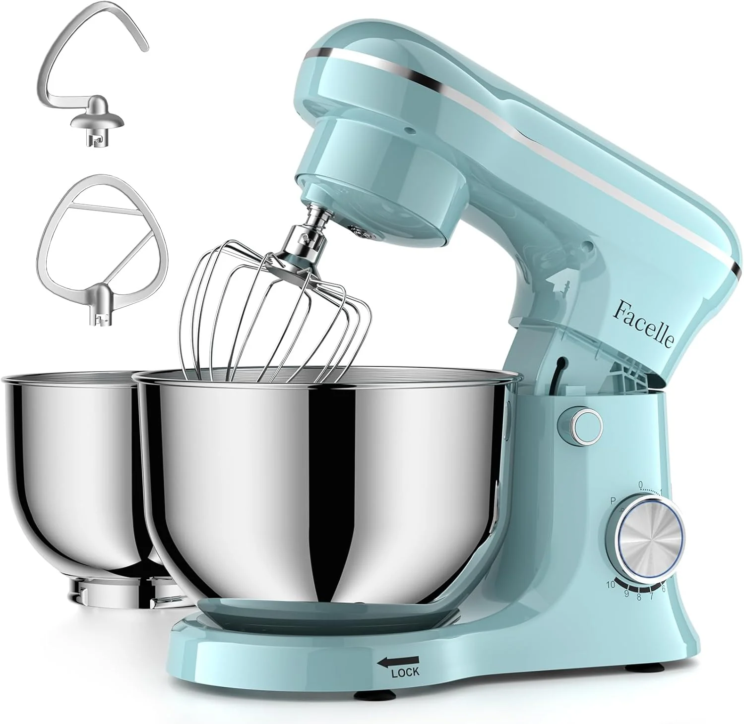 Excellent Facelle Tilt-Head Stand Mixer 5QT 6QT Stainless Steel Two Bowls 10 Speeds Kitchen Electric Food Mixer with Egg Whisk Dough Hook Beater Optimized