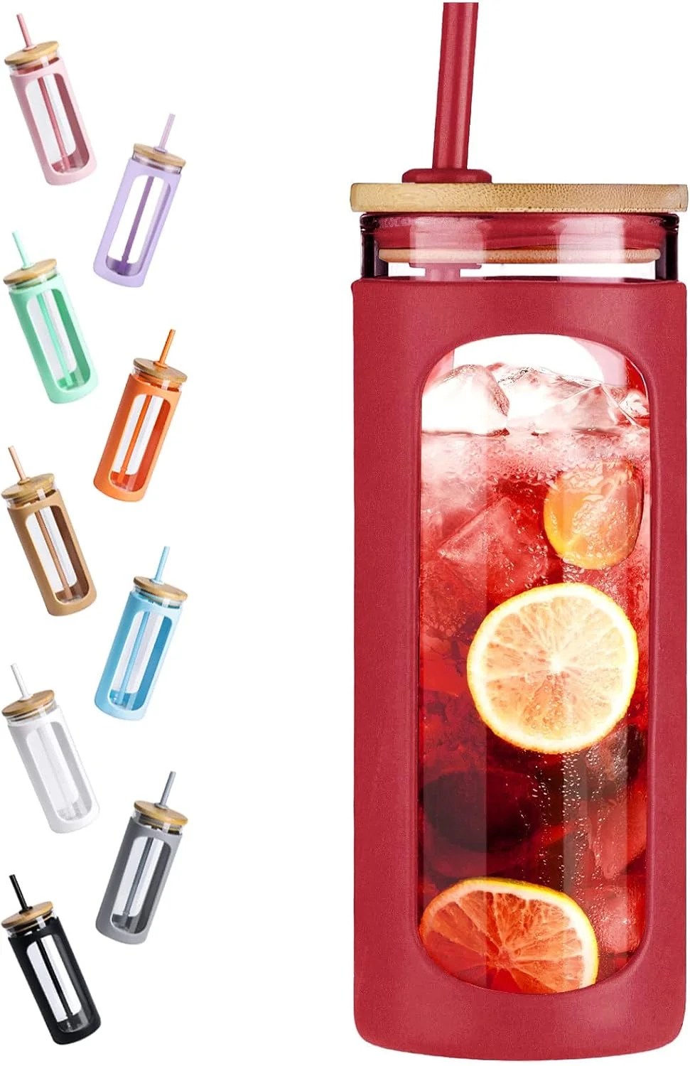 Outstanding Kodrine 20oz Glass Tumbler with Straw and Lid Iced Coffee Cups with Bamboo Lids Glass Cups for Cold Drinks Flexible