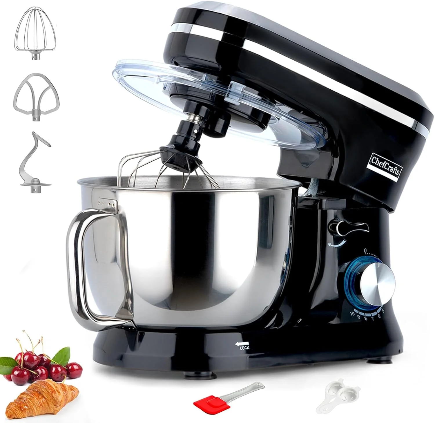 Soft Household Stand Mixer with 6.5 Quart Bowl Electric Food Mixer 10 p Speeds 660W Kitchen Tilt-Head Bread Dough and Cake Mixers with Dough Hook Whisk User-Friendly