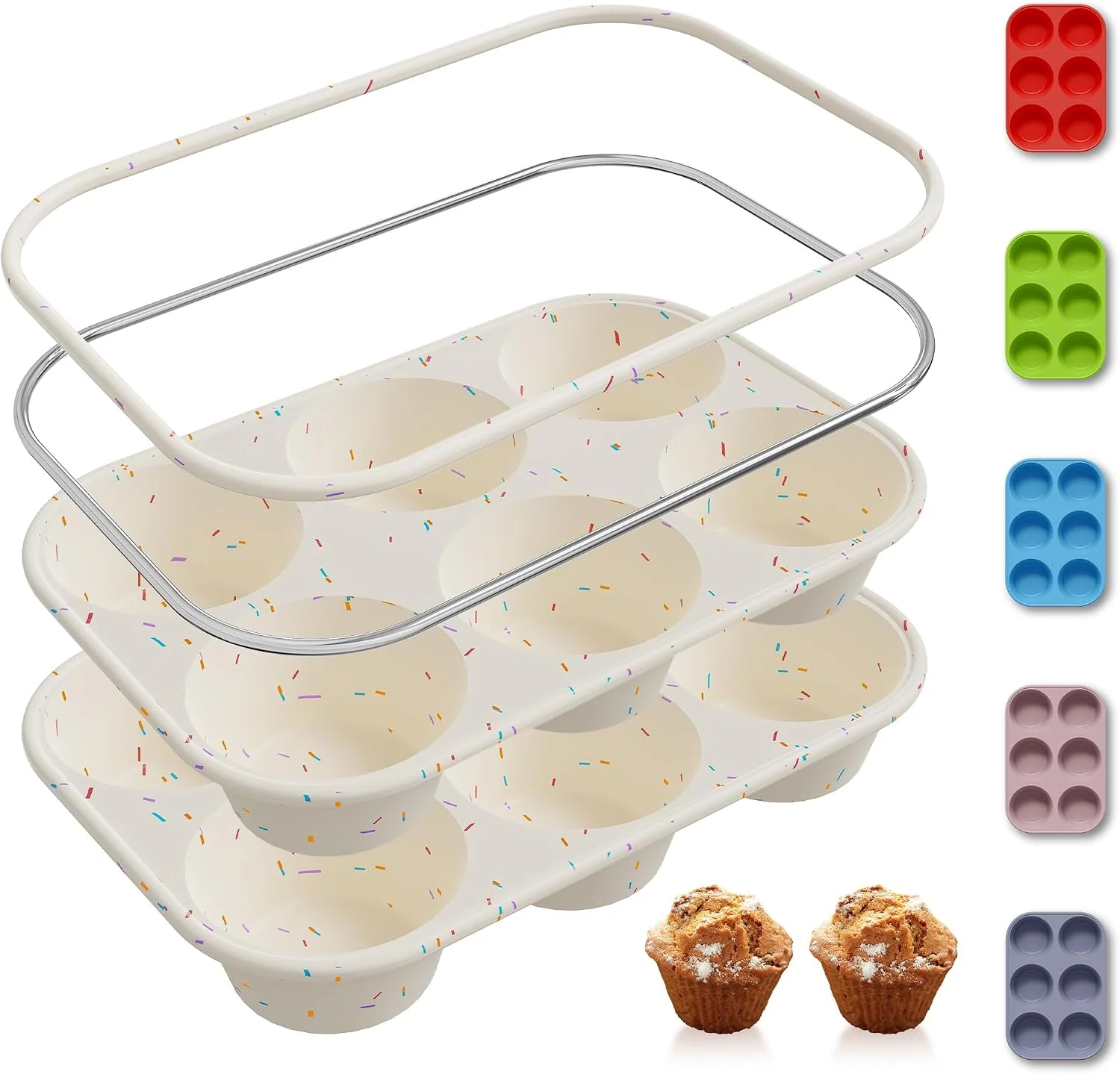 High-End 2 Pack 6 Cups Silicone Mini Muffin Pan with Metal Reinforced Frame Silicone Molds Cupcake Cake Baking Pans Cookie Baking Chocoflan Cupcake Mold Cake Molds Kitchen Baking Mom Gift Home Essentials Convenient