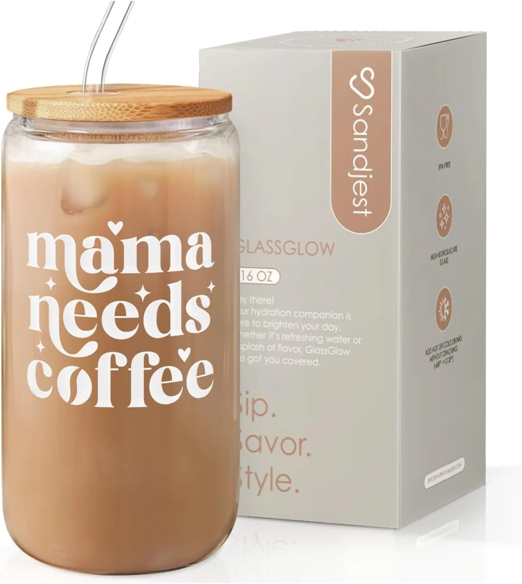 Effective Mom Glass Can Mama Needs Coffee Cup with Lid amp Straw Iced Coffee Aesthetic Cups Idea Gifts for Christmas Birthday Mother Day Gifts for Women 16oz Proven