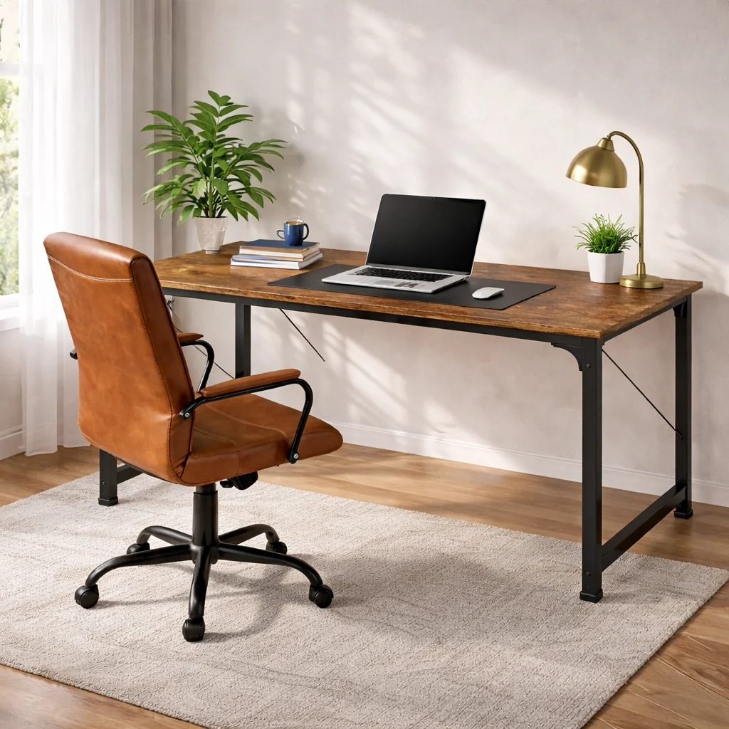 Healthy 55 Rustic Computer Desk with Leather Executive Swivel Office Chair Exclusive