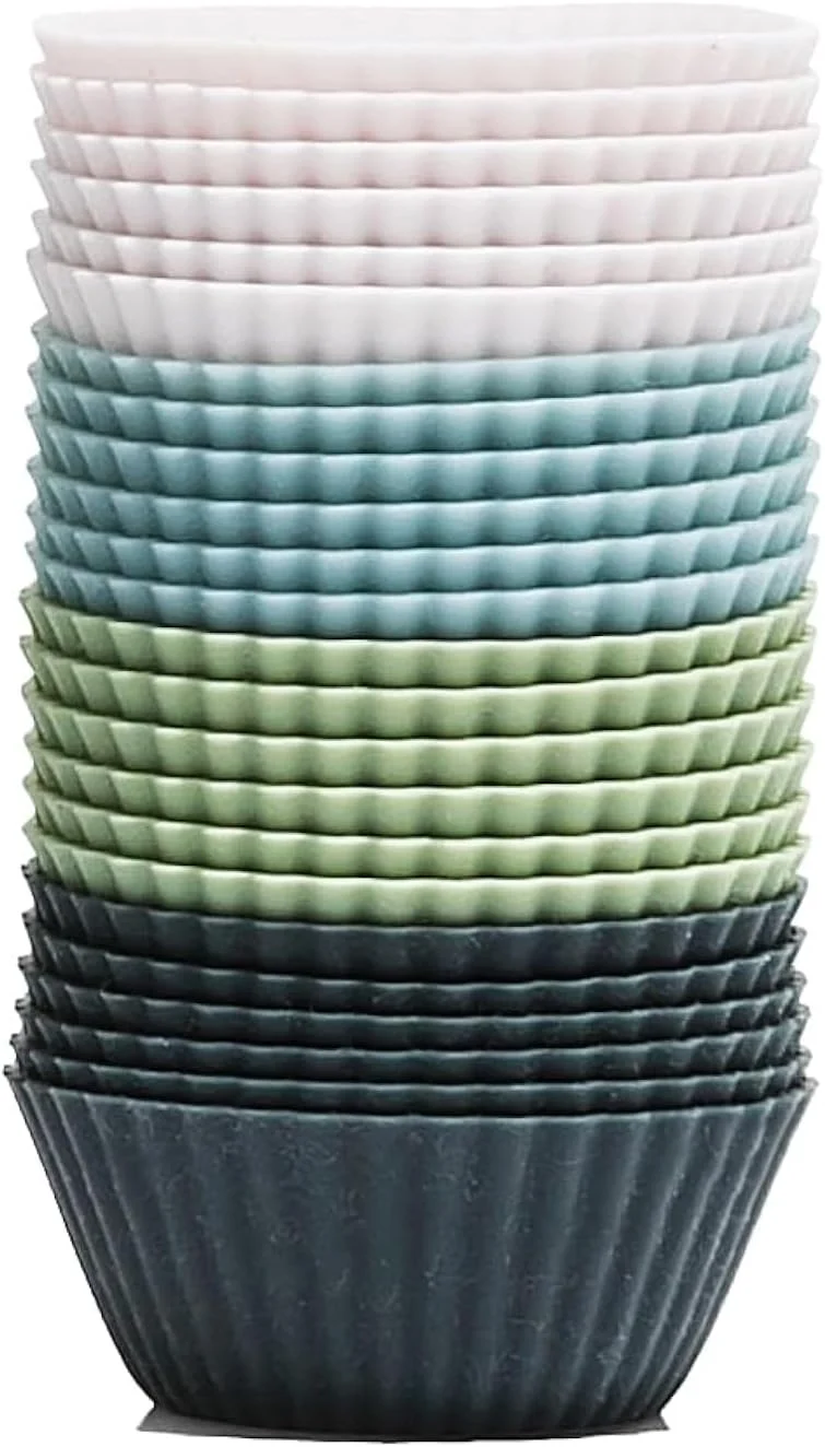 Crafted The Silicone Kitchen Reusable Mini Silicone Baking Cup Non-Toxic BPA Dishwasher Safe Mini 24 Pack White Blue Green Modern