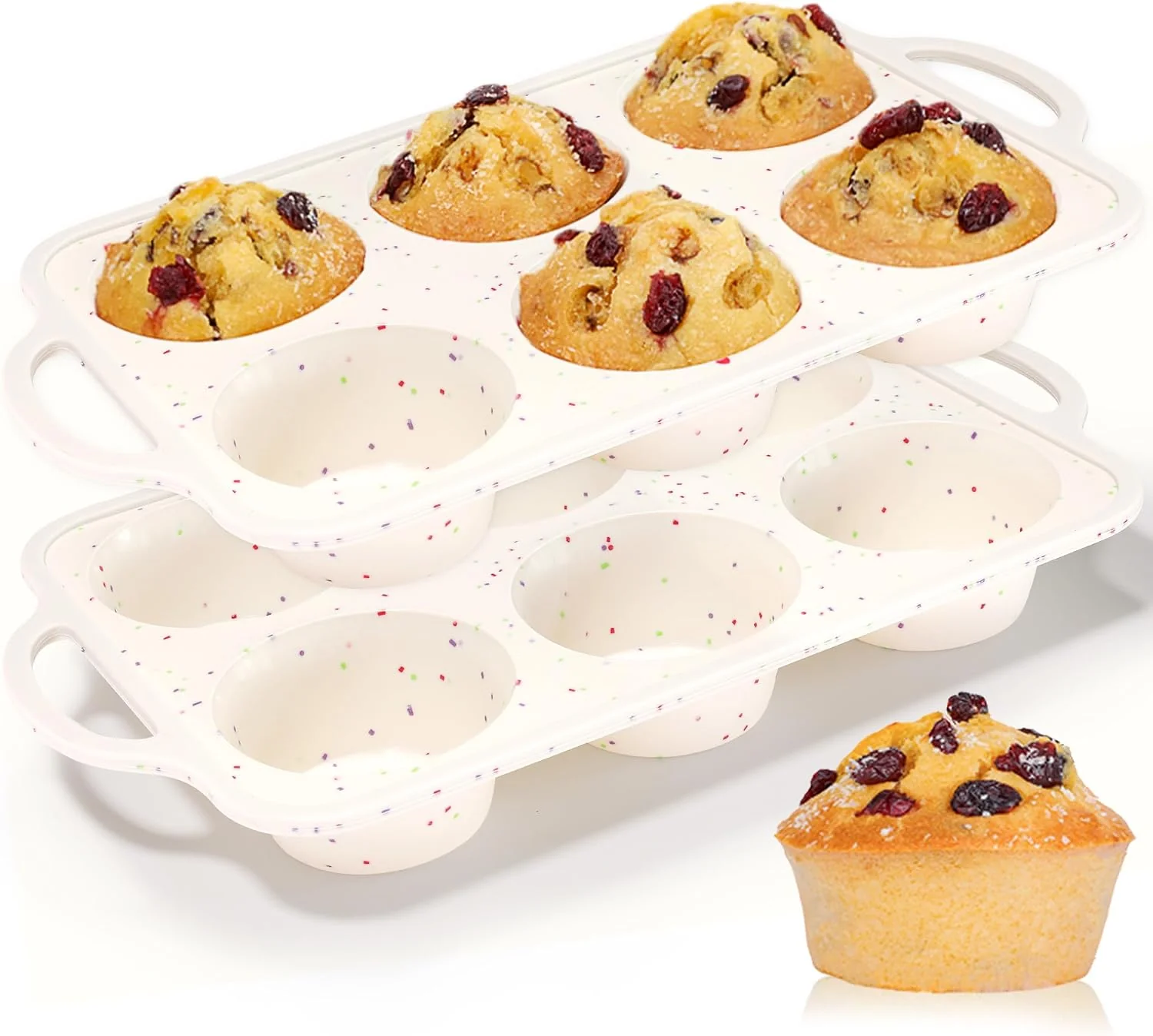 Superior CAKETIME Large Muffin Pan Metal Reinforced Frame 3.5 Inch Jumbo Silicone Muffin Pan Nonstick 6 Cups for Baking Jumbo Muffin Frittatas Jumbo Cupcakes 2 Pack Confetti Comfortable