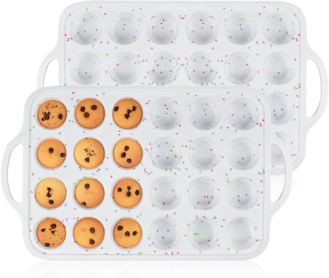 Secure CAKETIME Mini Muffin Pan Metal Reinforced Frame Mini Cupcake Pans 24 Cups Nonstick Muffin Silicone Molds with Handle for Baking Muffins Cupcakes Egg Bites 2 Pack Crafted
