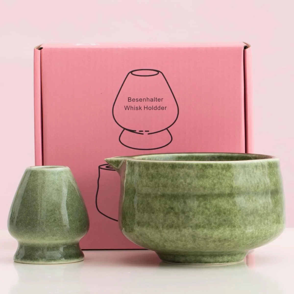 Elegant Japanese 2pcs Matcha Bowl Glazed Ceremonial Matcha Bowl with Whisk Holder for Matcha Tea Powerful