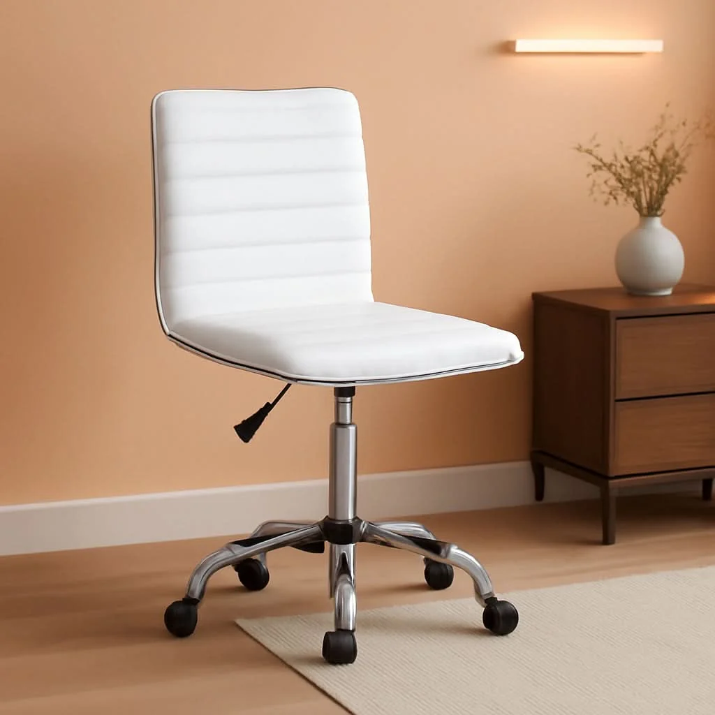 Dependable Mid Back Vanity Chair White PU Leather Swivel Office Chair Trusted