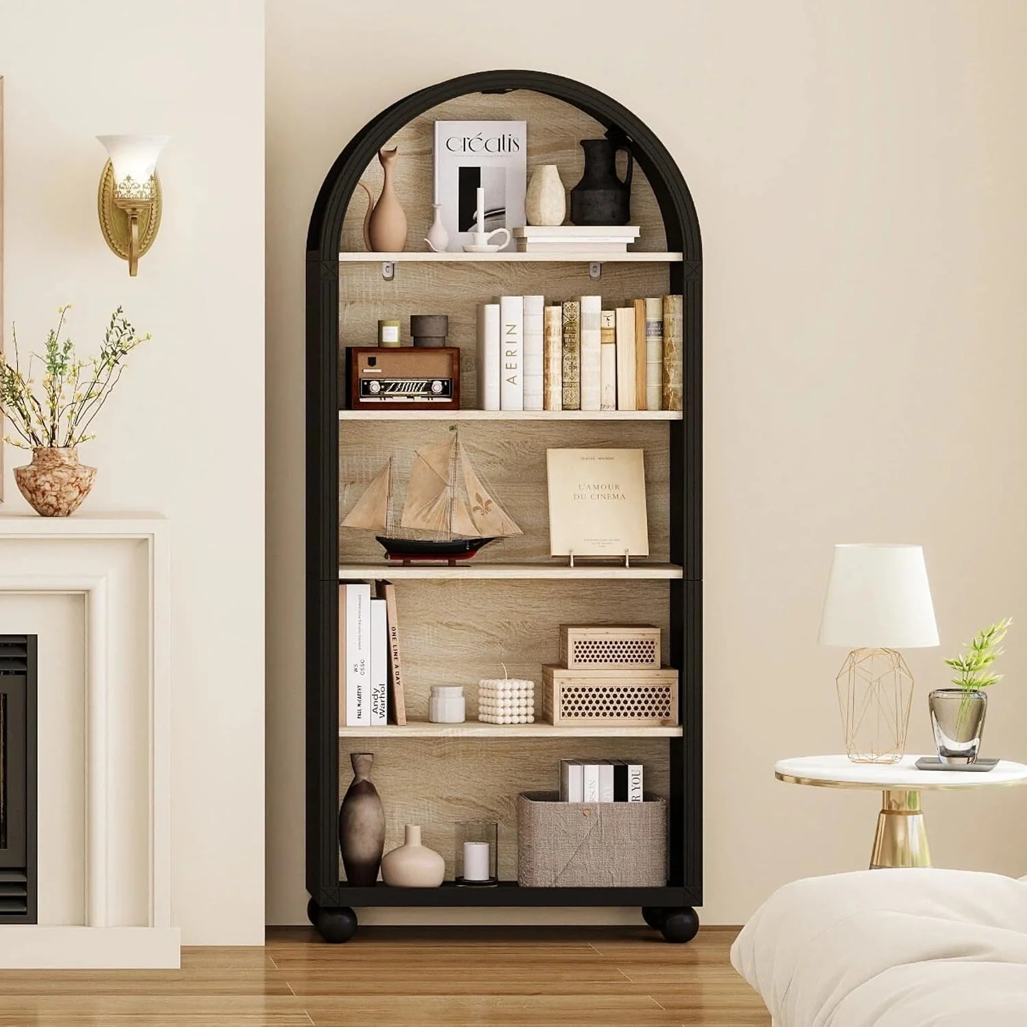 Green Tall Black Arched Bookcase Featuring Spacious Shelving Next-Generation