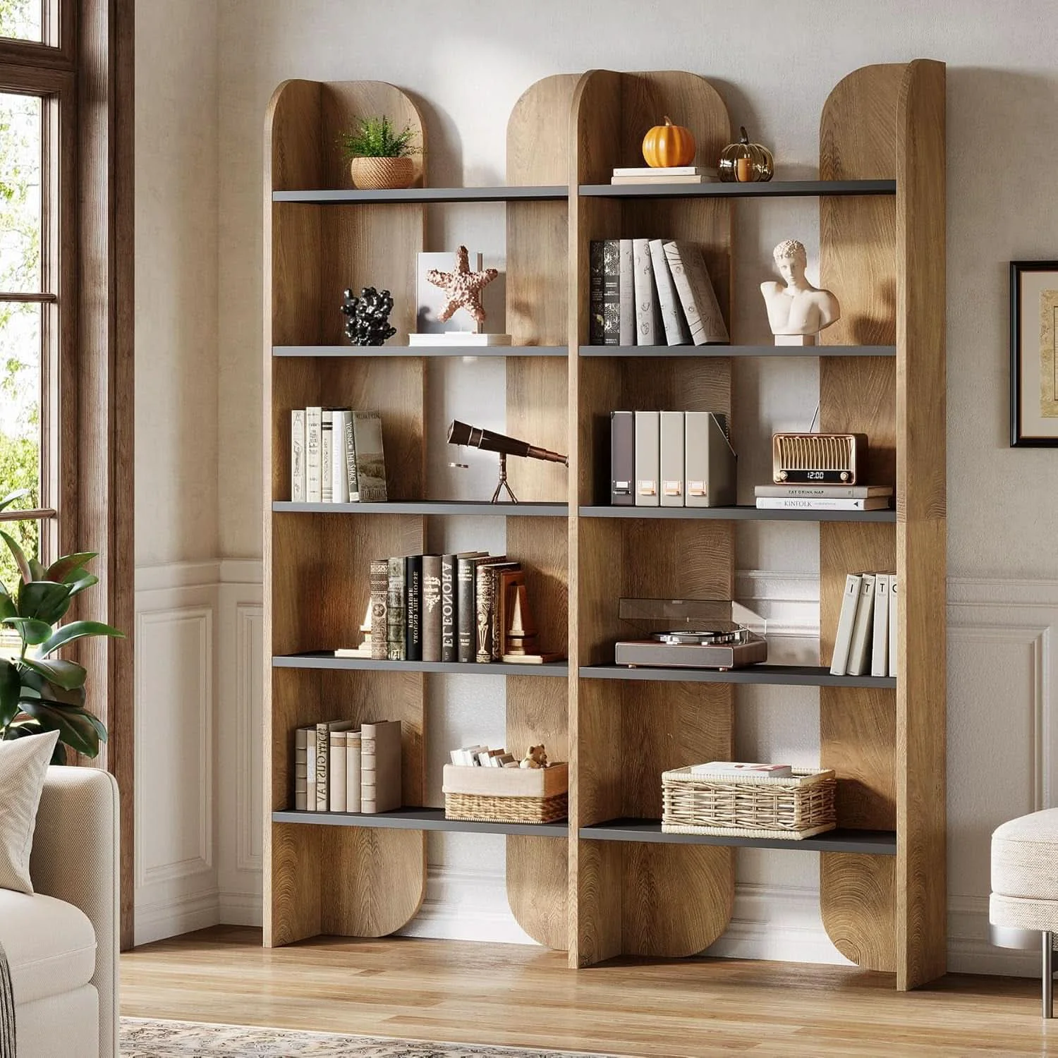 Practical Farmhouse Bookshelf 70.87 Inches Double Wide Bookcase Selected