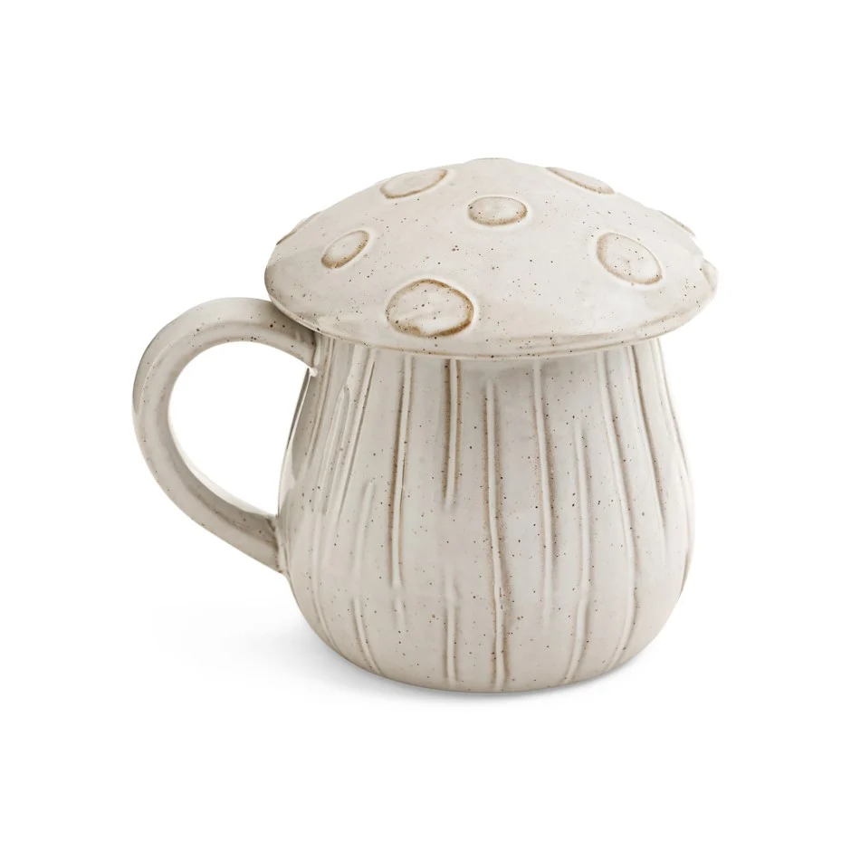 Crafted Mushroom Porcelain Cup with lid - WHITE Sustainable
