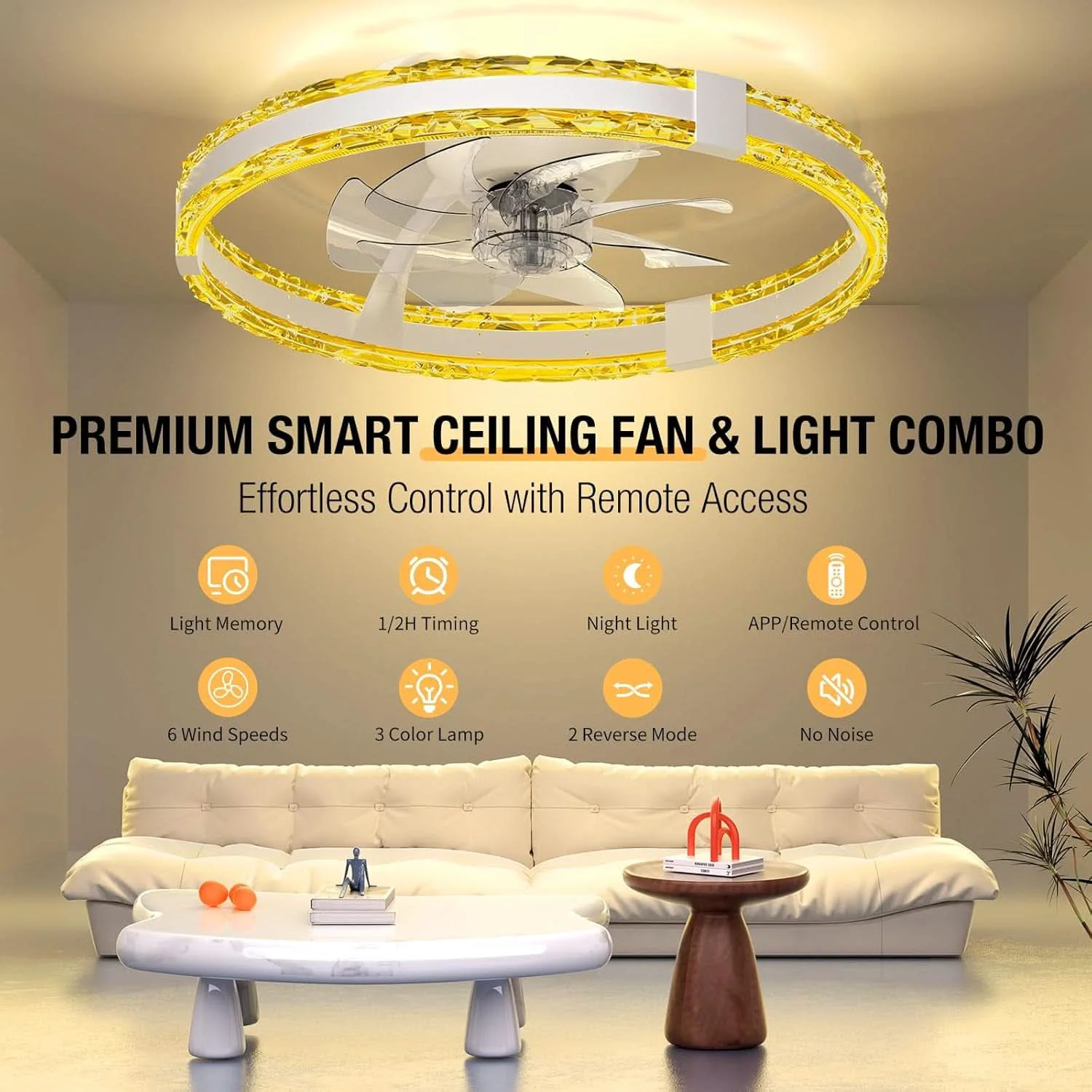 High-Grade 20Inch Flush Mount Ceiling Fan With Dimmable Lights Luxury